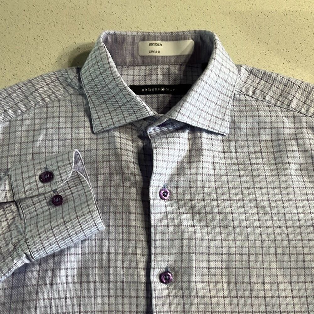 Hammer Made Cotton Small Windowpane Dress Shirt Size 38/15